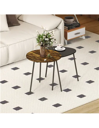 HOMCOM Nesting Side Table Set of 2 - Rustic Brown