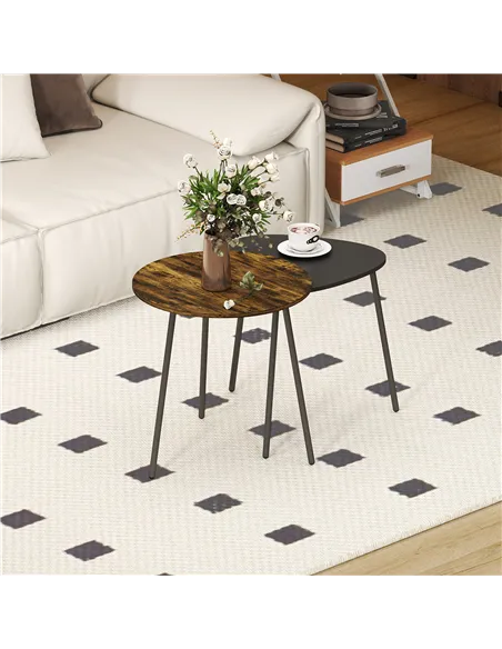 HOMCOM Nesting Side Table Set of 2 - Rustic Brown