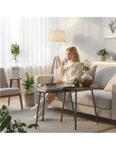 HOMCOM Nesting Side Table Set of 2 - Rustic Brown