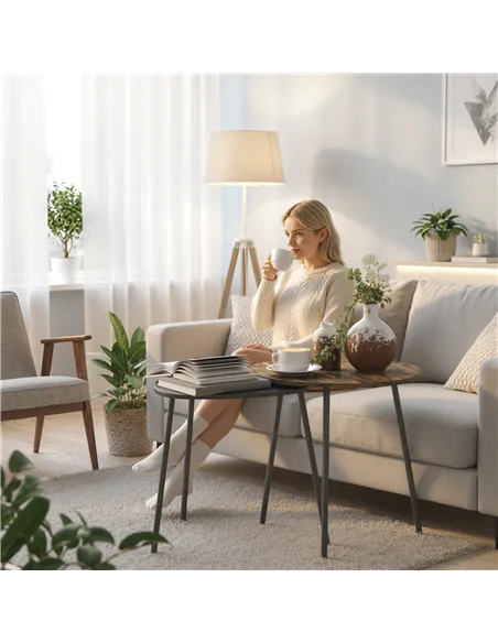 HOMCOM Nesting Side Table Set of 2 - Rustic Brown