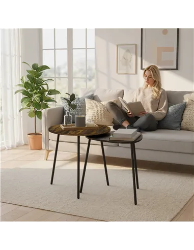 HOMCOM Nesting Side Table Set of 2 - Rustic Brown