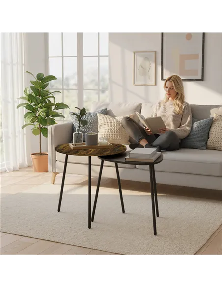 HOMCOM Nesting Side Table Set of 2 - Rustic Brown