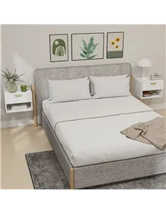 HOMCOM Floating Nightstands Set of 2, Modern Wall Mounted Bedside Tables with Fluted Drawer and Open Shelf for Bedroom, White 2