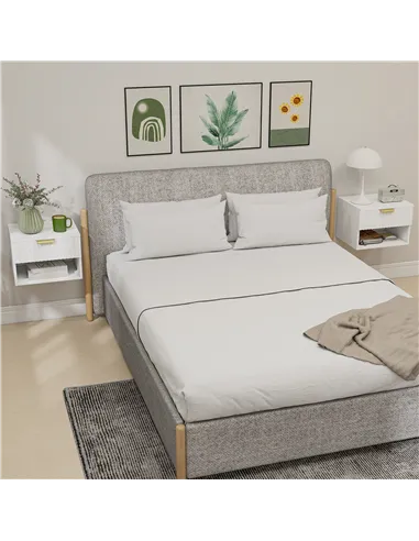 HOMCOM Floating Nightstands Set of 2, Modern Wall Mounted Bedside Tables with Fluted Drawer and Open Shelf for Bedroom, White