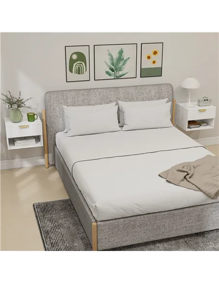 HOMCOM Floating Nightstands Set of 2, Modern Wall Mounted Bedside Tables with Fluted Drawer and Open Shelf for Bedroom, White