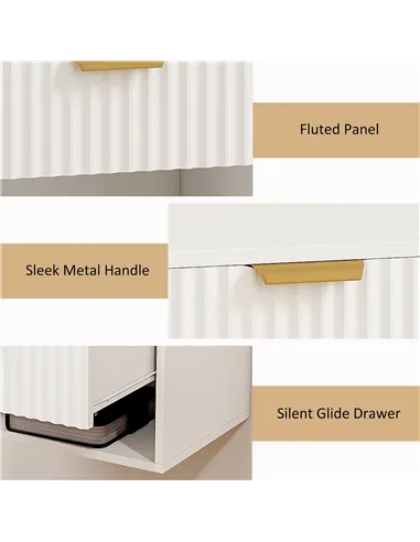 HOMCOM Floating Nightstands Set of 2, Modern Wall Mounted Bedside Tables with Fluted Drawer and Open Shelf for Bedroom, White