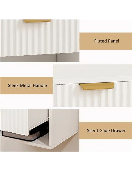 HOMCOM Floating Nightstands Set of 2, Modern Wall Mounted Bedside Tables with Fluted Drawer and Open Shelf for Bedroom, White