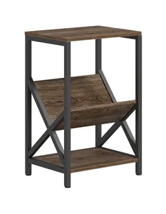 HOMCOM Narrow Side Table, End Table with 3-Tier Storage, V-Shaped Magazine Holder for Living Room, Bedroom, 40 x 30 x 61cm, Oak