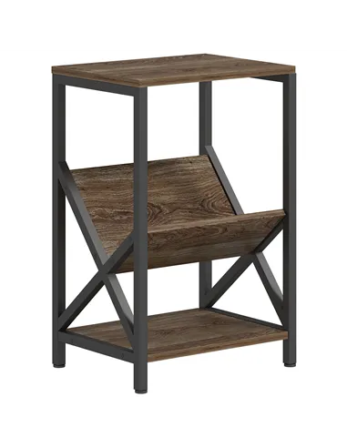 HOMCOM Narrow Side Table, End Table with 3-Tier Storage, V-Shaped Magazine Holder for Living Room, Bedroom, 40 x 30 x 61cm, Oak