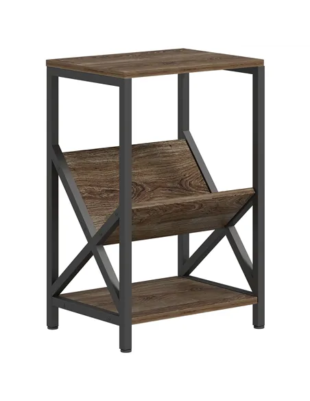 HOMCOM Narrow Side Table, End Table with 3-Tier Storage, V-Shaped Magazine Holder for Living Room, Bedroom, 40 x 30 x 61cm, Oak