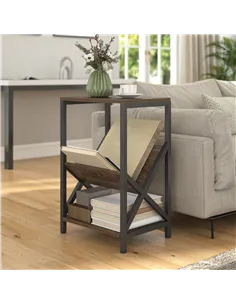 HOMCOM Narrow Side Table, End Table with 3-Tier Storage, V-Shaped Magazine Holder for Living Room, Bedroom, 40 x 30 x 61cm, Oak 2