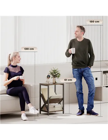 HOMCOM Narrow Side Table, End Table with 3-Tier Storage, V-Shaped Magazine Holder for Living Room, Bedroom, 40 x 30 x 61cm, Oak