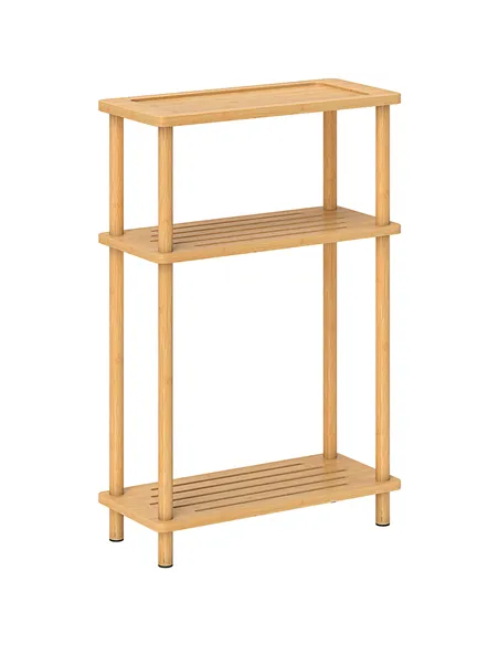HOMCOM Bamboo Side Table, 3-Tier Slim End Table, Nordic Style, for Living Room, Bedroom, Office, Tool-Free Assembly, Natural Woo