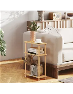 HOMCOM Bamboo Side Table, 3-Tier Slim End Table, Nordic Style, for Living Room, Bedroom, Office, Tool-Free Assembly, Natural Woo 2