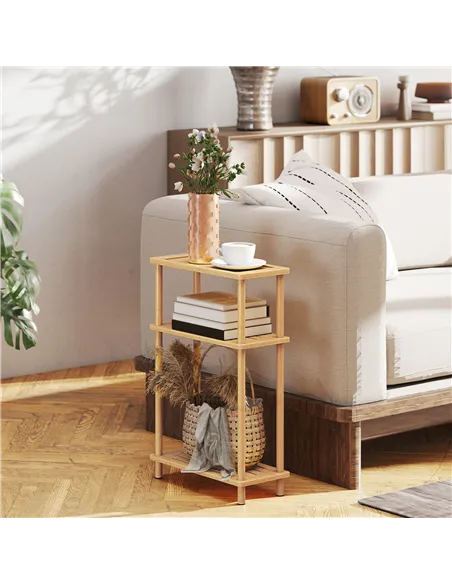 HOMCOM Bamboo Side Table, 3-Tier Slim End Table, Nordic Style, for Living Room, Bedroom, Office, Tool-Free Assembly, Natural Woo