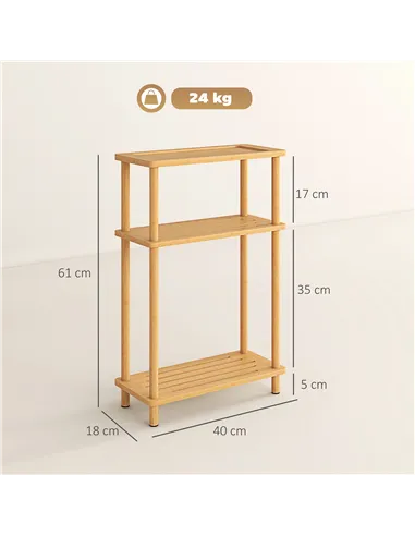 HOMCOM Bamboo Side Table, 3-Tier Slim End Table, Nordic Style, for Living Room, Bedroom, Office, Tool-Free Assembly, Natural Woo