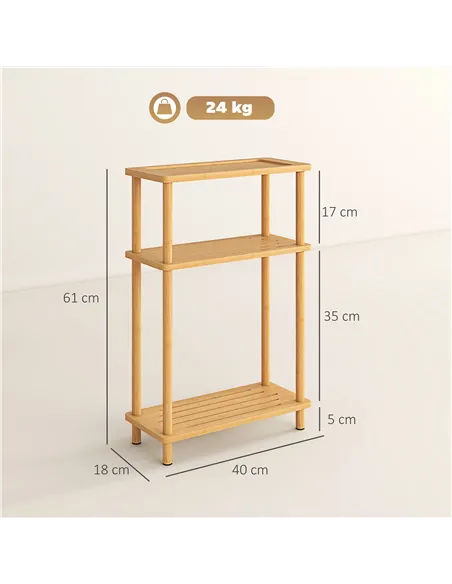 HOMCOM Bamboo Side Table, 3-Tier Slim End Table, Nordic Style, for Living Room, Bedroom, Office, Tool-Free Assembly, Natural Woo