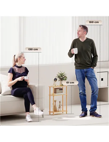 HOMCOM Bamboo Side Table, 3-Tier Slim End Table, Nordic Style, for Living Room, Bedroom, Office, Tool-Free Assembly, Natural Woo