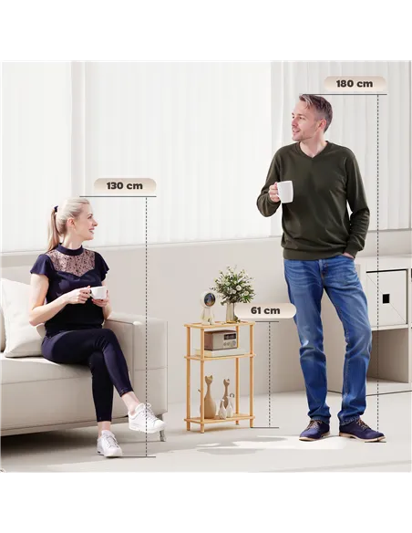 HOMCOM Bamboo Side Table, 3-Tier Slim End Table, Nordic Style, for Living Room, Bedroom, Office, Tool-Free Assembly, Natural Woo