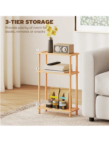 HOMCOM Bamboo Side Table, 3-Tier Slim End Table, Nordic Style, for Living Room, Bedroom, Office, Tool-Free Assembly, Natural Woo