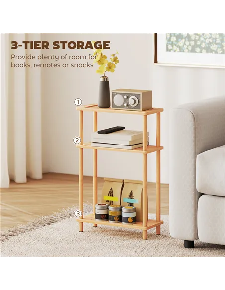 HOMCOM Bamboo Side Table, 3-Tier Slim End Table, Nordic Style, for Living Room, Bedroom, Office, Tool-Free Assembly, Natural Woo