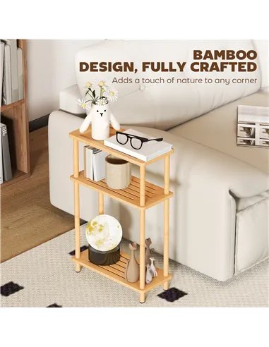 HOMCOM Bamboo Side Table, 3-Tier Slim End Table, Nordic Style, for Living Room, Bedroom, Office, Tool-Free Assembly, Natural Woo