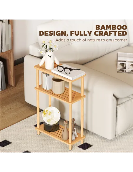 HOMCOM Bamboo Side Table, 3-Tier Slim End Table, Nordic Style, for Living Room, Bedroom, Office, Tool-Free Assembly, Natural Woo