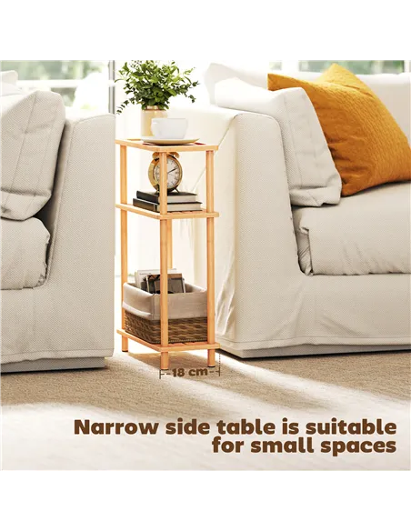 HOMCOM Bamboo Side Table, 3-Tier Slim End Table, Nordic Style, for Living Room, Bedroom, Office, Tool-Free Assembly, Natural Woo