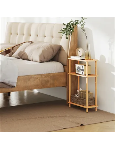HOMCOM Bamboo Side Table, 3-Tier Slim End Table, Nordic Style, for Living Room, Bedroom, Office, Tool-Free Assembly, Natural Woo