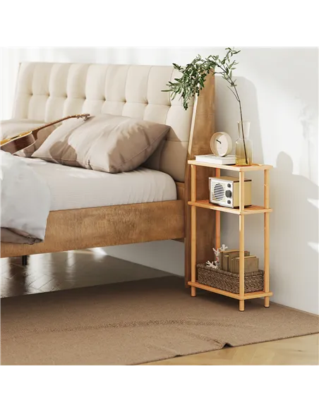HOMCOM Bamboo Side Table, 3-Tier Slim End Table, Nordic Style, for Living Room, Bedroom, Office, Tool-Free Assembly, Natural Woo