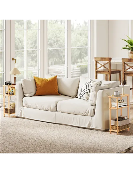 HOMCOM Bamboo Side Table, 3-Tier Slim End Table, Nordic Style, for Living Room, Bedroom, Office, Tool-Free Assembly, Natural Woo