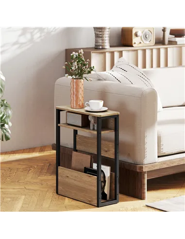 HOMCOM Industrial-Style Side Table - Black/Walnut Brown
