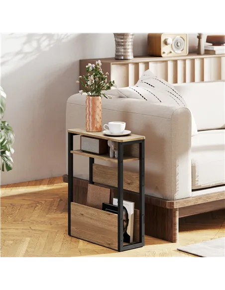 HOMCOM Industrial-Style Side Table - Black/Walnut Brown