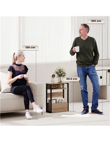 HOMCOM Industrial-Style Side Table - Black/Walnut Brown