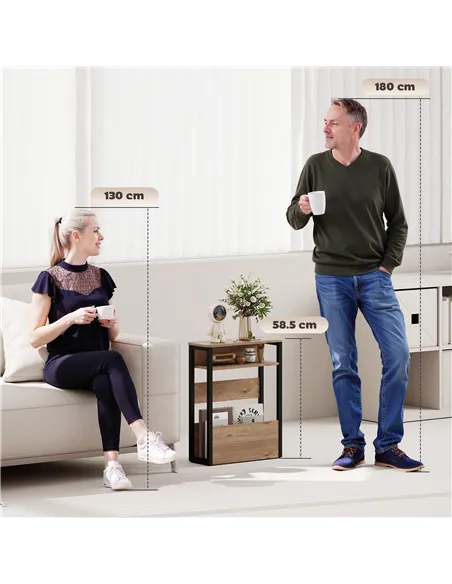 HOMCOM Industrial-Style Side Table - Black/Walnut Brown