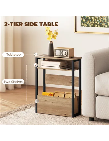 HOMCOM Industrial-Style Side Table - Black/Walnut Brown