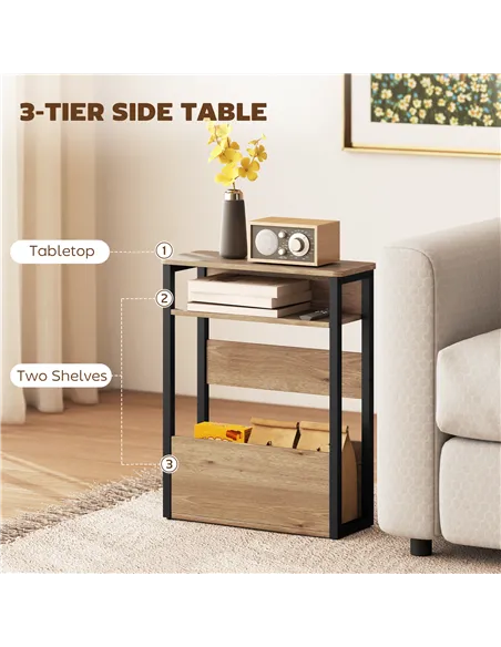 HOMCOM Industrial-Style Side Table - Black/Walnut Brown