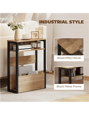 HOMCOM Industrial-Style Side Table - Black/Walnut Brown