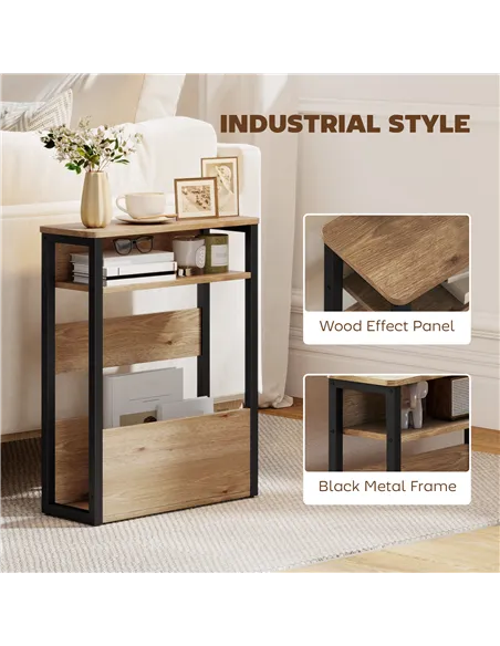 HOMCOM Industrial-Style Side Table - Black/Walnut Brown