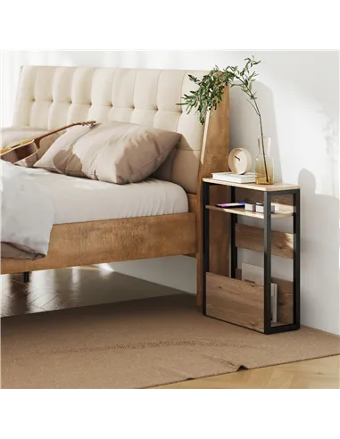 HOMCOM Industrial-Style Side Table - Black/Walnut Brown