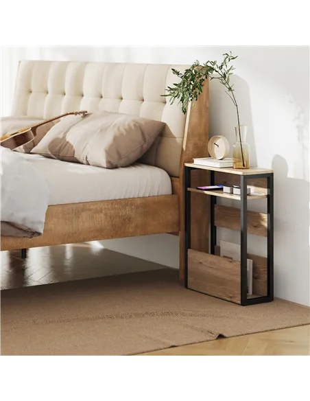 HOMCOM Industrial-Style Side Table - Black/Walnut Brown