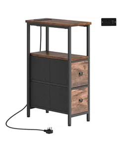 HOMCOM Side Table, Narrow Bedside Table with Charging Station, 2 Drawers, AC Outlet and 2 USB Ports for Living Room, Bedroom