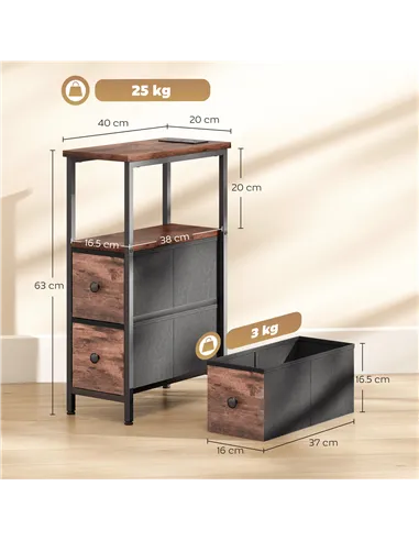 HOMCOM Side Table, Narrow Bedside Table with Charging Station, 2 Drawers, AC Outlet and 2 USB Ports for Living Room, Bedroom