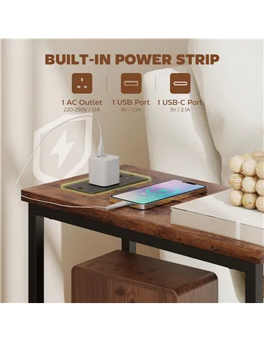 HOMCOM Side Table, Narrow Bedside Table with Charging Station, 2 Drawers, AC Outlet and 2 USB Ports for Living Room, Bedroom