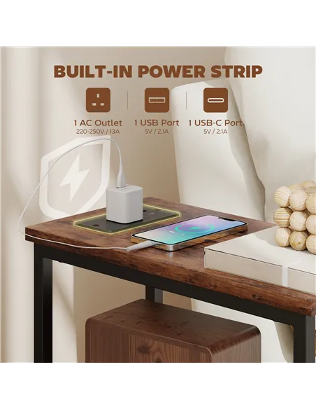 HOMCOM Side Table, Narrow Bedside Table with Charging Station, 2 Drawers, AC Outlet and 2 USB Ports for Living Room, Bedroom