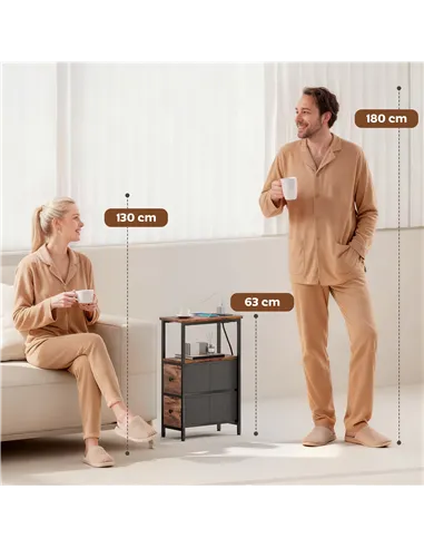 HOMCOM Side Table, Narrow Bedside Table with Charging Station, 2 Drawers, AC Outlet and 2 USB Ports for Living Room, Bedroom