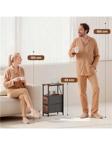 HOMCOM Side Table, Narrow Bedside Table with Charging Station, 2 Drawers, AC Outlet and 2 USB Ports for Living Room, Bedroom