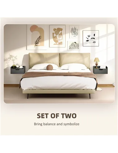 HOMCOM Floating Nightstands Set of 2, Wall Mounted Bedside Table with Drawer for Bedroom, Black