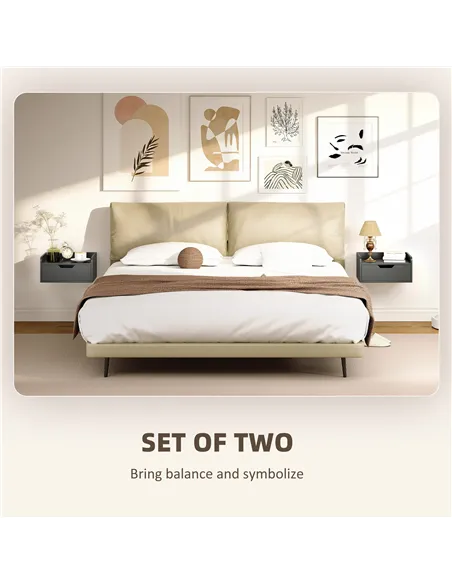 HOMCOM Floating Nightstands Set of 2, Wall Mounted Bedside Table with Drawer for Bedroom, Black