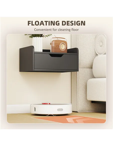 HOMCOM Floating Nightstands Set of 2, Wall Mounted Bedside Table with Drawer for Bedroom, Black